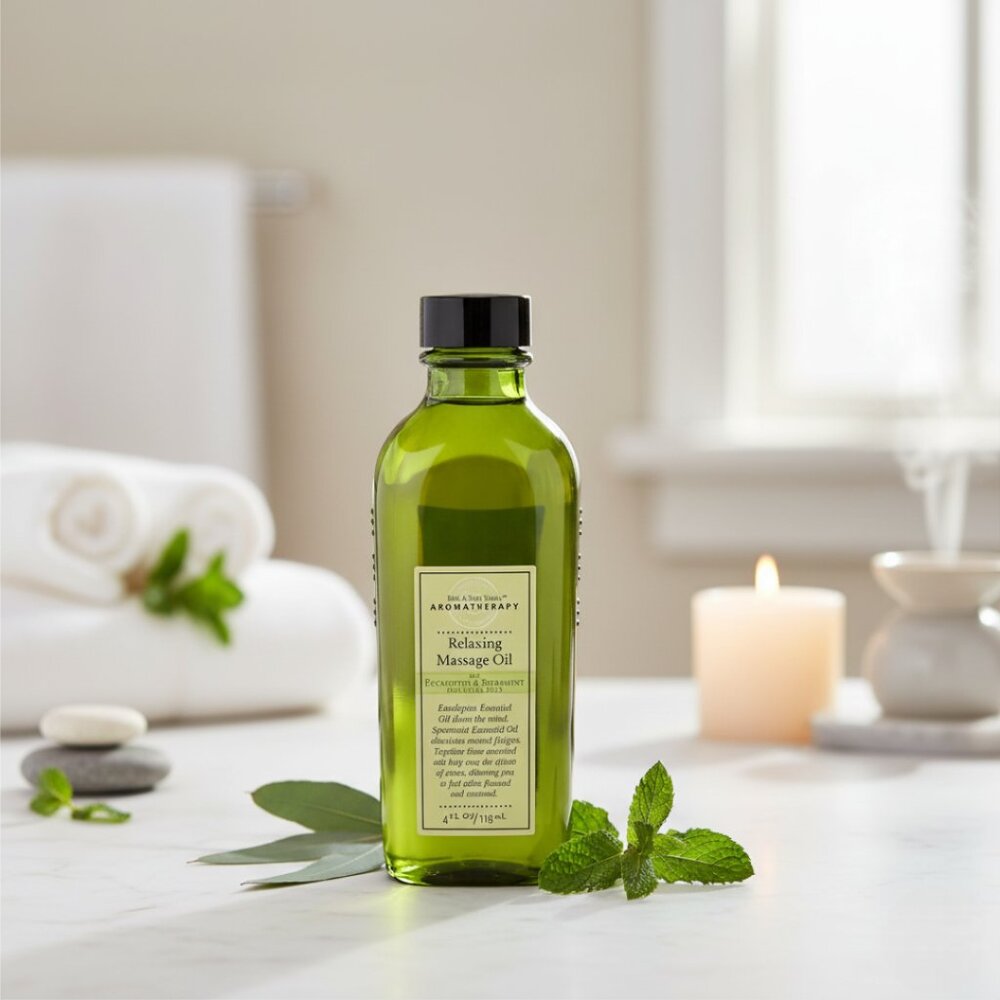 Bath Body Works Aromatherapy Relaxing Massage Oil Eucalyptus Spearmint Glass 4oz